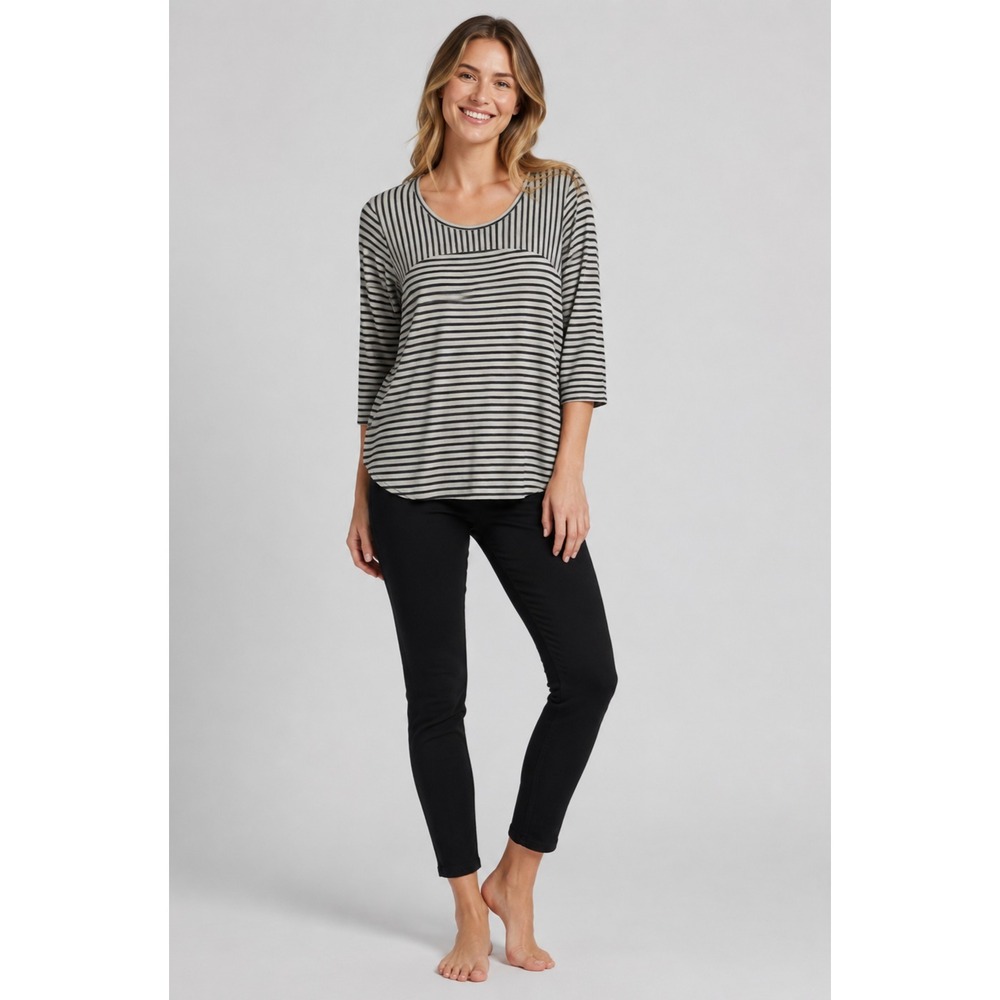 Cut Loose Tunic Top Womens Small Mint Green Black‎ Stripe Cotton Rayon Made USA